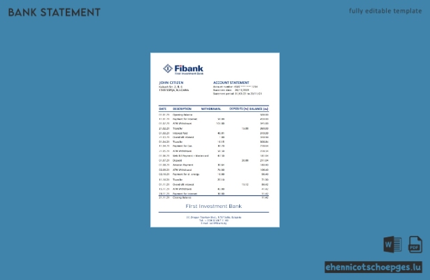 Beispiel eines Kontoauszugs der bulgarischen Fibank (Excel-Vorschau)